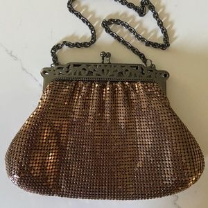 Whiting & Davis Copper Bronze Finish Metal Mesh Clutch Evening Bag with Chain